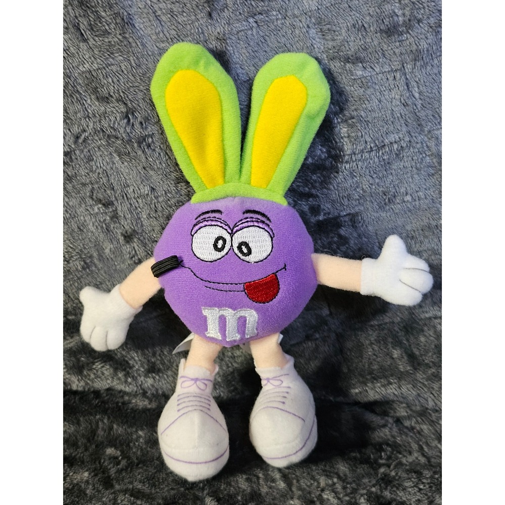 Gallerie Easter Purple M&M with Green Ears & Tongue Out 5.5" (sitting) Plush Vtg